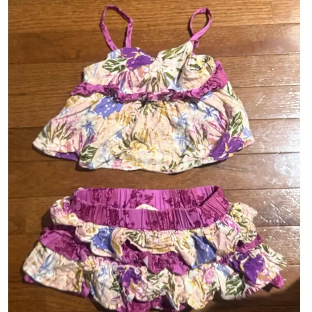 Matilda Jane Enchanted Garden Hibiscus Tank Bloomer Set Sz 2 Tropical Floral